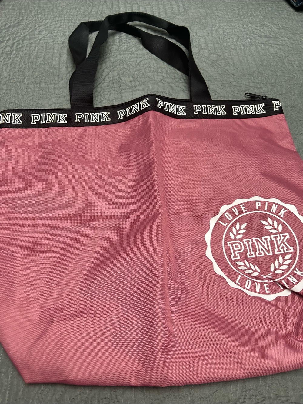 PINK Victoria's Secret Rose Pink Tote with Black Straps